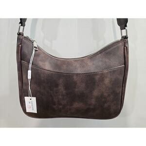 CLUCI Crossbody Vegan Leather Brown Hobo Style Bag w/Adjust Wide Strap NWOT